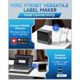 Vixic Label Maker Machine, P780BT Portable Label Maker Rechargeable Labeler with Bluetooth & PC Connectable Use BZ-Tape Up to 1 Inch, Auto Cutter Multi Templates for Small Business Home Office