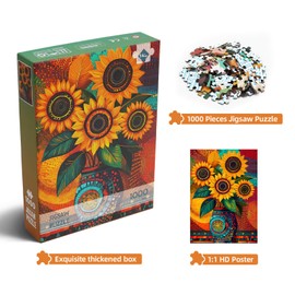 Radiant Sunflower Vases 1000 Piece Puzzle for Adults - Difficult Puzzles Art Painting Jigsaw Puzzles Family Game Home Decor