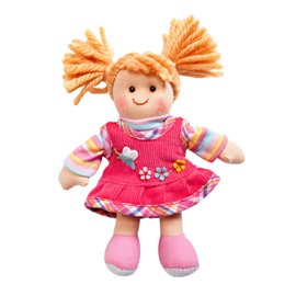 Heless 100 - Stoffpuppe Mädchen Feli mit feschem Kordkleid und Ringelshirt, ca. 15 cm große Weich-Puppe zum Kuscheln, Spielen und Liebhaben