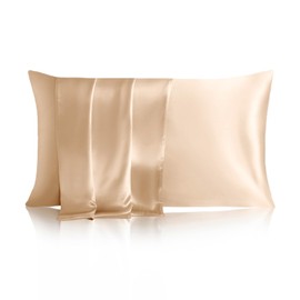 THXSILK Silk Pillowcase 22 Momme Pure Mulberry Silk Pillowcases with Hidden Zipper Soft Breathable Pillow Cover for Hair and Skin King, Champagne
