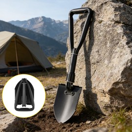 ANSAIRUI Folding Multifunctional Shovel with Storage Bag, Black, When Folded: Approx. 7.5 x 4.5 inches (19 x 11.5 cm), Total Length (When in Use): Approx. 18.3 inches (46.5 cm), Saw, Shovel, Spurs