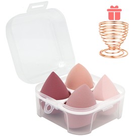 Juego de 4 esponjas de maquillaje para licuadora, esponja de belleza profesional, mezcladora con funda para huevos y 1 soporte, impecable para crema, polvo y líquido