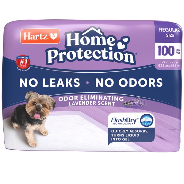 Hartz Home Protection Odor Eliminating Scented Dog Pads, Super Absorbent & Won’t Leak, Lavender Scent, Regular Size, 100 Count