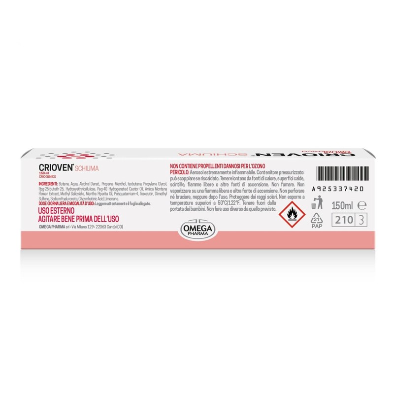 Omega Pharma - Crioven Schiuma Effetto Freddo con Acido ialuronico,