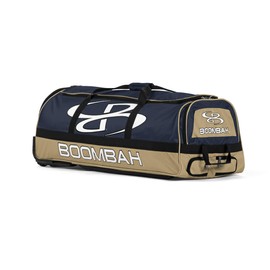 Boombah Brute Rolling Bat Bag - 35" x 15" x 12-1/2" - Navy/Vegas Gold - Holds 4 Bats and Room for Gear - Wheeled Bag