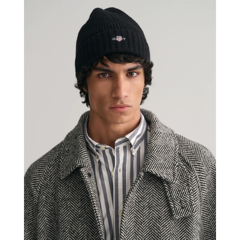 GANT Unisex Shield Wool Beanie Hat, black