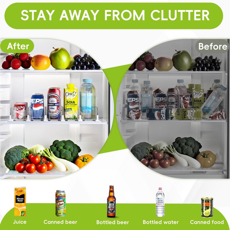 Soda Can Dispenser for Refrigerator,Self-Pushing Drink Organizer for Fridge, Width