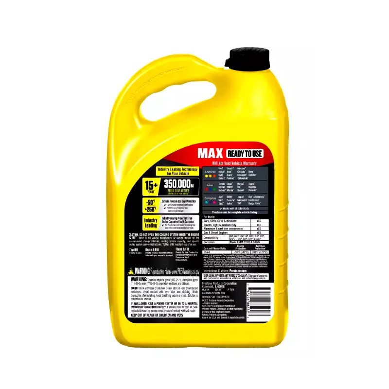 Prestone Max Engine Coolant Antifreeze For Alll Vehicles Yellow Pre-Mixed