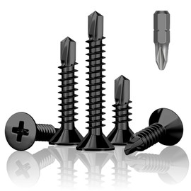 Jyvex Pack of 150 Self-Tapping Screws Black, M4.2 x 38 mm Self-Tapping Screws Countersunk Phillips Screws Metal Screws with Drill, Self-Drilling Screws Carbon Steel