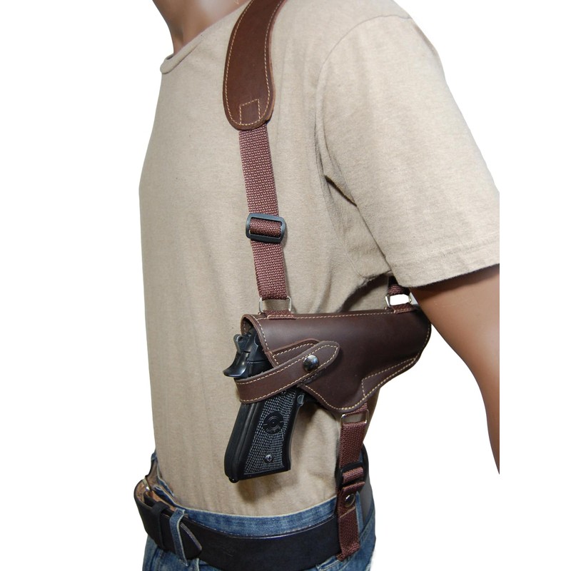 Barsony Horizontal Brown Leather Shoulder Holster for Walther PPQ PPX