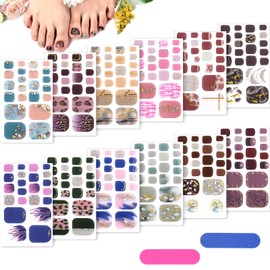 264 Pieces 12 Sheets Toenail Polish Stickers, TOROKOM 3D Rhinestone Full Toenail Wraps Glass Crystal Adhesive Toenail Art Polish Sticker Toenail Polish Strips Decals for Girl Women