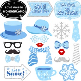20 Pieces Snowflake Holiday and Winter Wedding Photo Booth Props Kit, Winter Wonderland Party Decorations for Winter/Xmas/Holiday Party Supplies