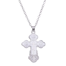 TEAMER Cross Necklace Russian Orthodox Crucifix Eastern Church Necklace Religious Christian Prayer Jewelry for Men Women (White Silver)