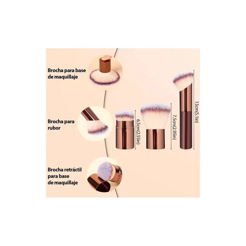 Set 7 Brochas Maquillaje Profesional Alto Nivel Marrón