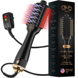 Blowout Brush Hair Dryer, 4-in-1 Blow Drying Brush, Authomatic Dual Voltage, Ionic Hair Straightener w/No Heat Damage, Light 1.3 lb Blowout Tool, Blow Dryer Curling Wand, Hot Air Styler for All Types