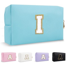 Lohhbve Small Minimalism Cute A-Z Makeup Bag, PU Leather Waterproof Cosmetic Bag Daily Use Toiletry Cosmetic Pouch, Portable Storage Travel Toiletry Bag for Women Girls Essential Cosmetic Organizer