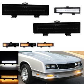 Tonsya 3D Optic Smoked Lens For 1981 1982 1983 1984 1985 1986 1987 1988 Chevy Monte Carlo SS Front Corner Turn Signal sequential Parking Lights & Daytime running lights Amber/White #919025 919026