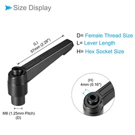 CoCud Clamping Lever Handles M8 Internal Thread 57 mm Lever Adjustable Quick Release Locking Rotating Knobs Black - (Use: for Lathes) Pack of 1