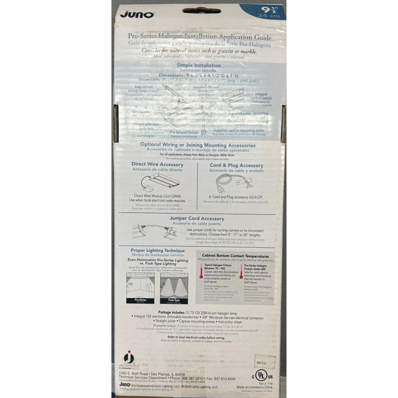 Juno Undercabinet Lighting ULH109WH 9" 20W 12V Low Voltage 1-Lamp