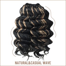 Toyotress Ocean Wave Crochet Hair - 14 Inch 8 Packs Black Mix Blonde Ocean Wave Braiding Hair, Beach Curl Deep Twist Synthetic Braiding Hair Extensions (14 Inch, P1B/27-8P)