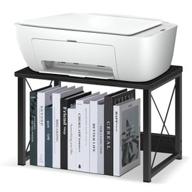 ELITEROO Desktop Printer Stand with Storage, Printer Table Stand Small Desk Shelves Organzier for Home/Office, Multi-Purpose Heavy Duty Printer Riser for Fax Machine Copier Scanner Printer (Black)