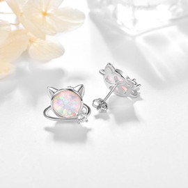 TANGPOET Rabbit/Cat/Frog/Shark/Penguin/Pineapple Earrings for Women Girls 925 Silver Opal Stud Earrings Animal Hypoallergenic Stud Earrings Rabbit Gift for Rabbit Lovers Children, Sterling Silver,