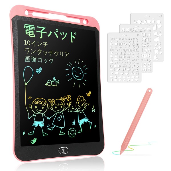 SS Electronic Memo Pad, 10 Inches, Drawing Board with Drawing Template, Locking Function, Electronic Pad, Memo Board, Digital Memo, Bulletin Board, Children's Educational Toy, Present, Toy, Stationery (Sakura Iro)
