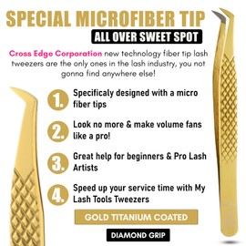 My Lash Tools Eyelash Extension Curved Degree Tweezers for Isolation Lash Extensions 14cm, Best for Individual Isolation & Classic Lashes Japanese Stainless Steel Eyelash Twisers (Gold x 3pcs Set)