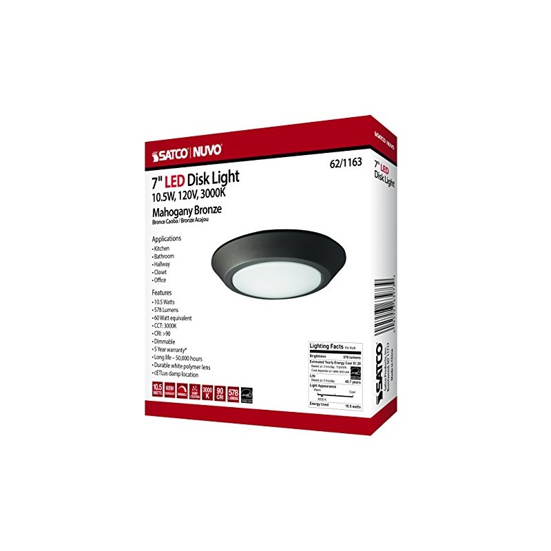 NUVO 62/1163 One Light Flush Mount, 7 pulgadas (diámetro), bronce