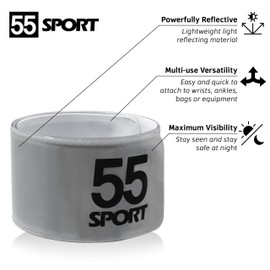 55 Sport Highly Reflective Hi-Vis Slap On Wrist/Ankle Bands - Silver - 8 Pack