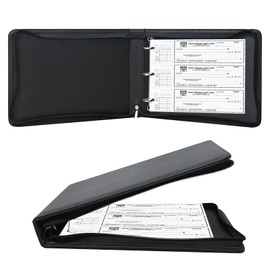 LLi Cufite 3 Rings Check Binder for End-Stub Deskbook Checks, Zipper Business Check Binder, 3 on a Page, Fit 3 & 9 Holes Check Faux Leather (9.5" x 12.6") (Black)