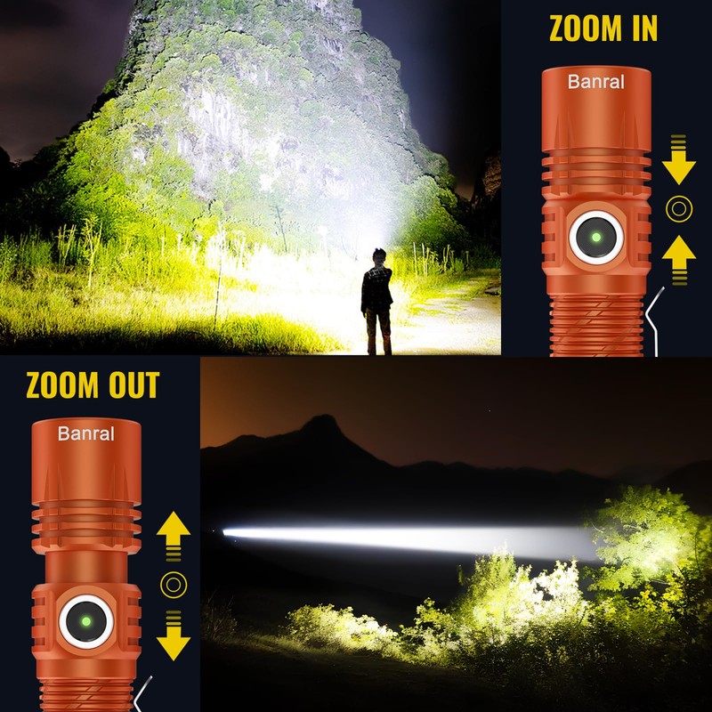 Rechargeable Tactical Flashlights, High Lumens Small Mini USB-C LED Flashlight,