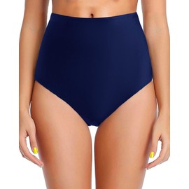 Dipinon Women's Navy High Waisted Bikini Bottom Full Coverage Bathing Suit Swim Bottoms Tummy Control Swimsuit Shorts 3XL