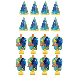 Finding Dory Finding Nemo Birthday Party Supplies Decoration Bundle for 8 includes Party Hats, 8 Party Blowouts, 1 Dinosaur Sticker Sheet