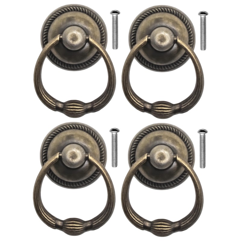 Fuxxer® 4 x Antique Drawer Handles Ring Eyelets Iron Handles