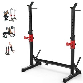 BESTHLS Adjustable Squat Rack Stand with Barbell Rack Weight Plate Holder, J Hooks,Dip Bar Station for bench Press Strength Training Max Load 550LBS Suitable for Gym and Home Fitness