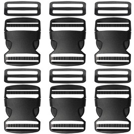 Plastic Buckle 1 1/2 Inch - Double Adjustable Quick Side Release Replacement Clip for Webbing Strap - Black, 6 Sets