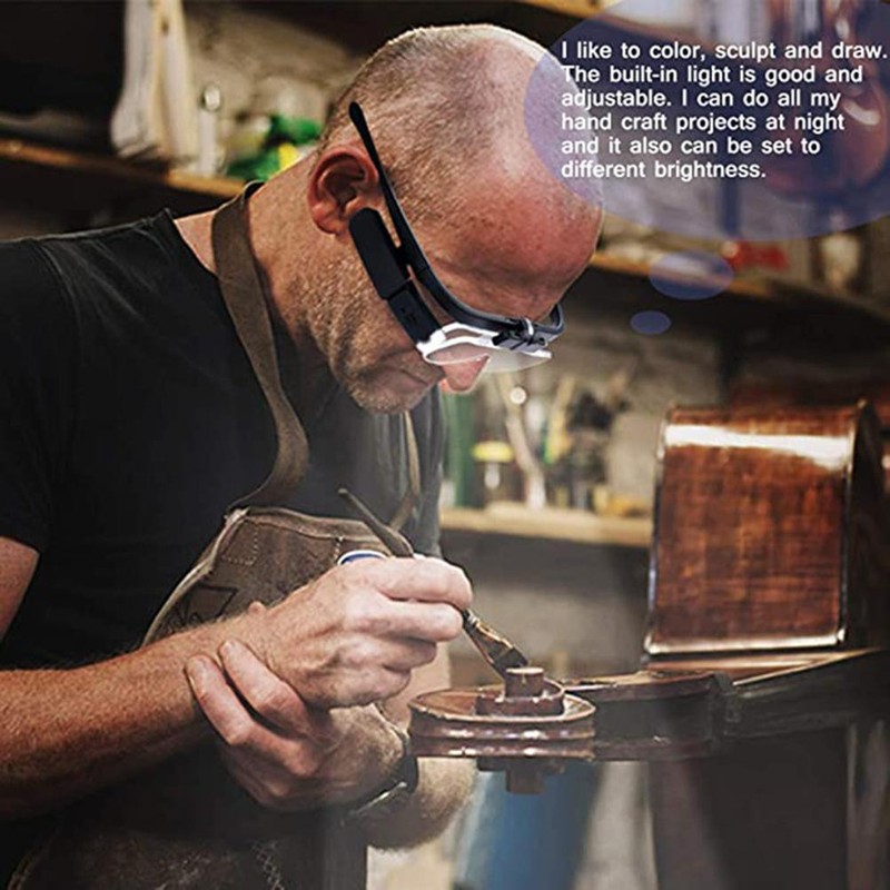 Head Magnifier Glasses USB Rechargeable Eyeglasses Magnifier with 2 LED