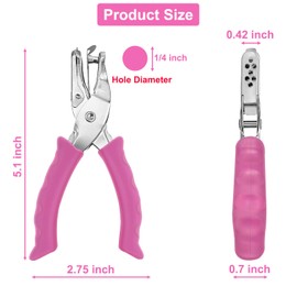 Single Hole Punch Paper Hole Puncher for Crafts, One Hole Punch with Pink Soft Grip Handle, Hole Punch for Kids and Adults, Handheld Circle Punch for Paper Crafts in Home, Office, Classroom, 2Pack