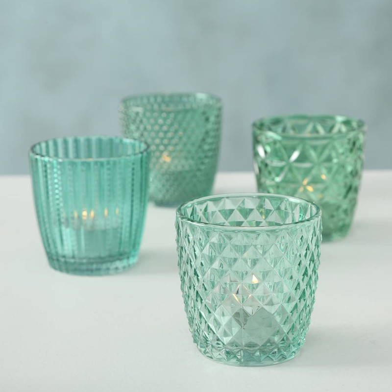 Windlicht Marilu 4tlg H/D7,5cm Petrol Glas Lackiert