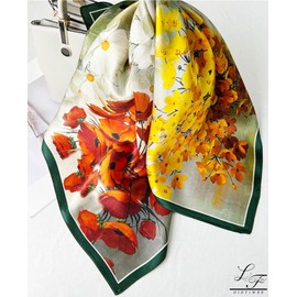 Hioyiwse Head Scarf For Women Hair Bandana 35" Large Square Satin Wrap Sleeping Neck Silk Satin Hair Scarves Lightweight, F18-tetrachromic Flower(35*35inch）, 35