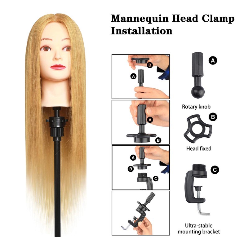 MEIBR Mannequin Head 100% Real Hair Styling Training 24-27inch Manikin