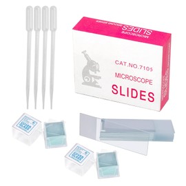 Pack of 50 Pre-Cleaned Slides, Pack of 100 Cover Glasses, Microscope Cover Glasses with 4 Droppers, for Laboratory Biology Science Studies