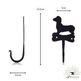 Fayesia Wrought Iron Wall Hooks - Blacksmith Handcrafted Set of 3 Black Wall-Mounted Hooks with Screws & Fittings - Animal Design Decorative Hooks for Towels, Bags, Hats & More (Dog)