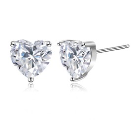 Heart Stud Earrings for Women, 925 Sterling Silver Cubic Zirconia Love Earrings | Hypoallergenic White CZ Studs | Lightweight Everyday Jewelry Gift