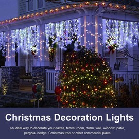 XINXIANLIAN 360LED Outdoor String Lights, 39.36ft Waterproof Christmas String Lights, 60 Drops Inserted Icicle Lights for Christmas Party, Patio, Window, Home Decoration. (White)