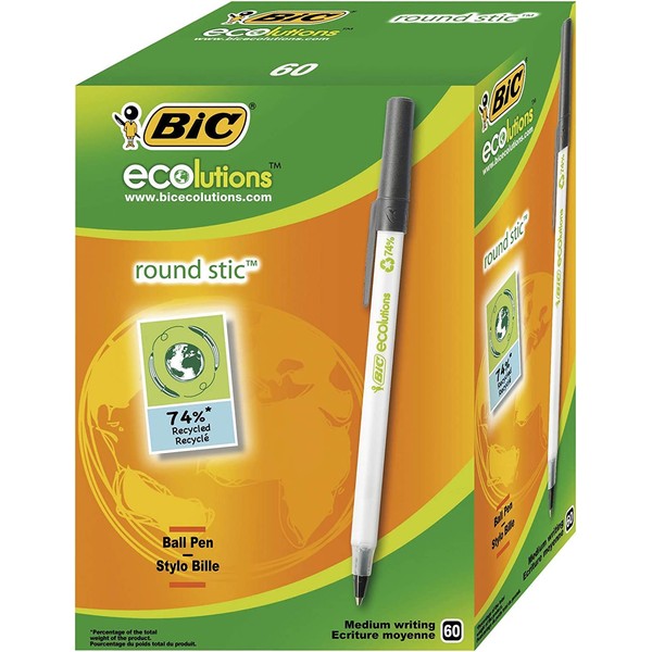 BIC Kugelschreiber ECOlutions Round Stic, in Schwarz, Strichstärke 0,4 mm,