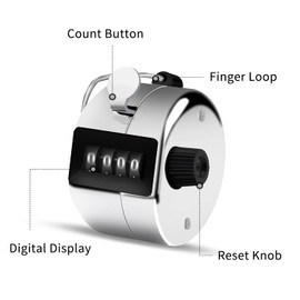 Eliamo 12 Pack Metal Hand Tally Counter 4-Digit Lap Counter Clicker, Manual Mechanical Handheld Pitch Click Counter with Finger Ring for School Golf & Knitting Row Croche, Silver