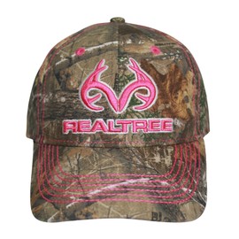 Realtree 3D Pink Antler Logo Hunting Camo Cap Hat Visor, RT Edge, Ladies Fit, Low-Mid Profile Structured, Wicking Sweatband, Vel-cro Back