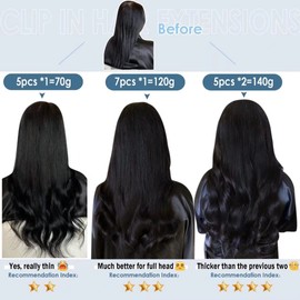 LaaVoo Black Hair Extensions Clip in Human Hair Jet Black Silky Straight Clip in Natural Human Hair Extensions Double Weft Human Hair Extensions 14inch 5Pcs 80g